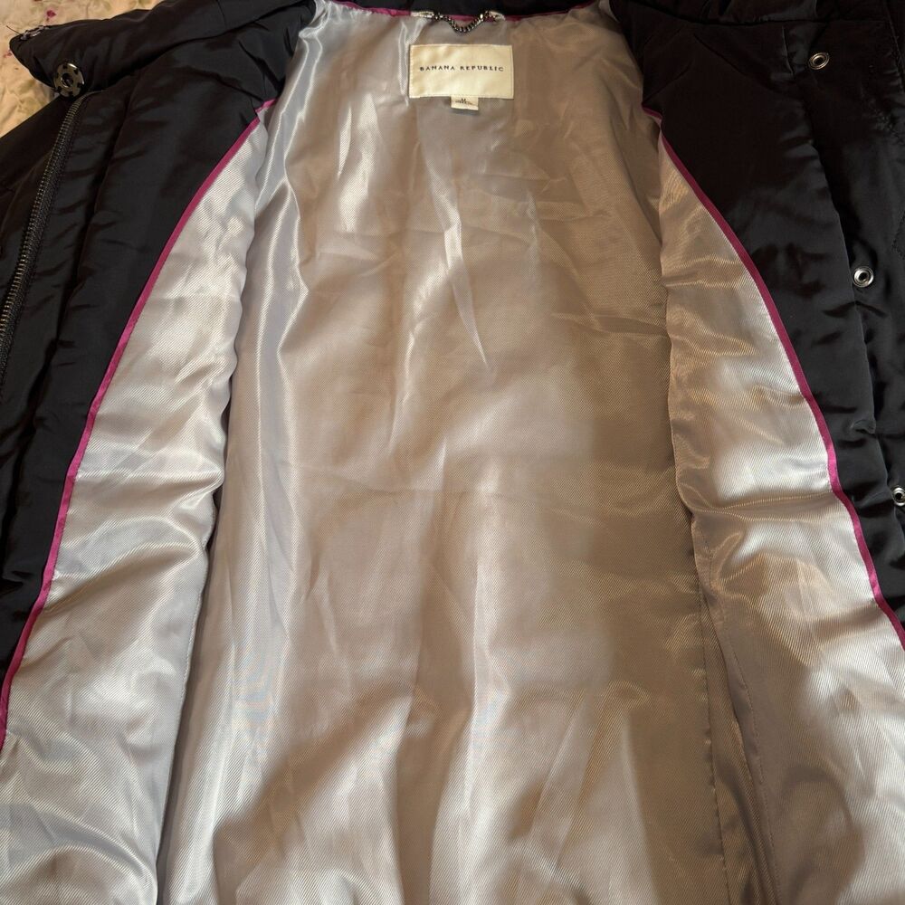 BANANA REPUBLIC Women's MEDIUM Puffer Jacket Coat Black Full Zipper Snap Winter - Picture 7 of 8